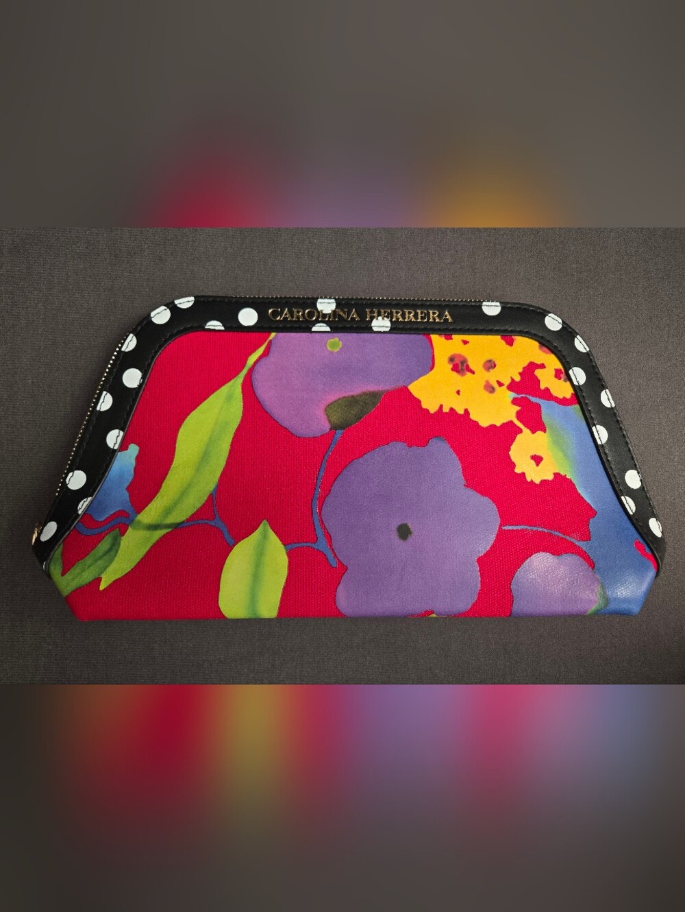 Carolina Herrera Fragrances Red Floral Cosmetic Pouch, Makeup, Toiletry Bag, NEW